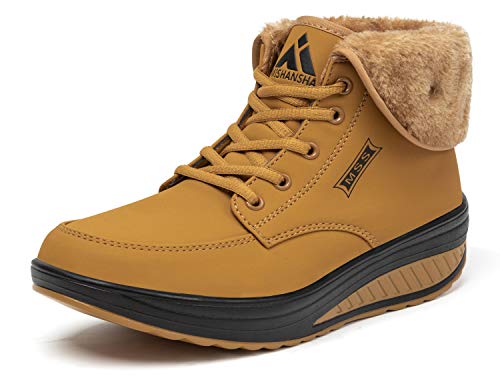 Mishansha Mujer Botas de Nieve Impermeable Botines Plataforma Antideslizantes Invierno Zapatos de cuña Amarillo 37