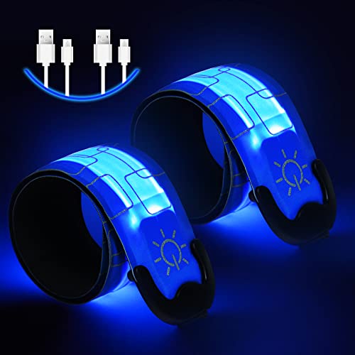 flintronic 2PCS Brazalete LED Recargable, Brazalete LED Running de 3 Modos, Banda Reflectante para Correr de Noche, Trotar, Deportes al Aire Libre, Ciclismo/Azul