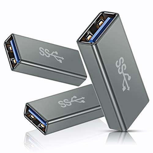 Basesailor Adaptador USB Hembra a Hembra 3-Pack,USB 3.0 Hembra a Tipo A Hembra 3.0 Acoplador Convertidor Cable para Conectar Dos USB Macho Cable,Conector Extensión