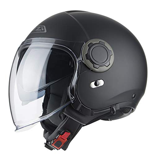 NZI RINGWAY Duo Solid Negro Mate | Casco de Moto Jet Abierto con Visor Solar - Unisex Hombre y Mujer Homologado ECE (XXL)