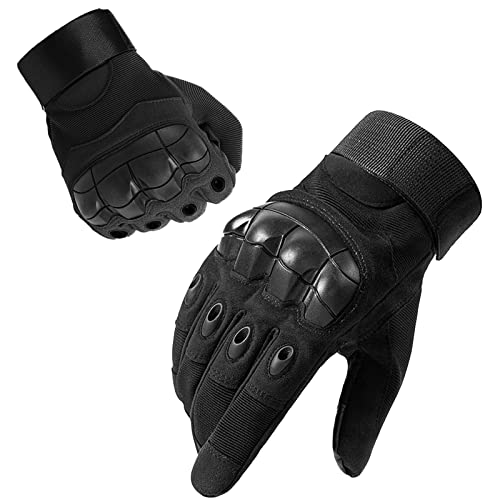 Firschoie Guantes de Moto Guantes tácticos, con protección Dura en los Nudillos y 2 Dedos Pantalla táctil Antideslizante, Adecuado para la exploración de Jungla, Trekking, Motocicleta, MTB(Negro L)