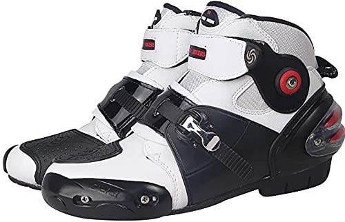 FGDFGDG Botas de Moto, Motociclista Suave, Botas de Motocross de Velocidad, Zapatos de Moto Antideslizantes, Botas de Moto Impermeables para protección Botas de Cuero Botas de Moto,Blanco,41