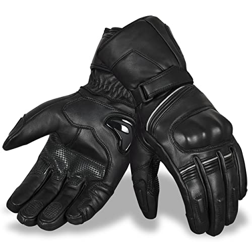 Hand Fellow Guantes Moto Cuero Pantalla Táctil Motorbike Motorcyle Gloves (Guantes de Crucero de Cuero Negro, S)