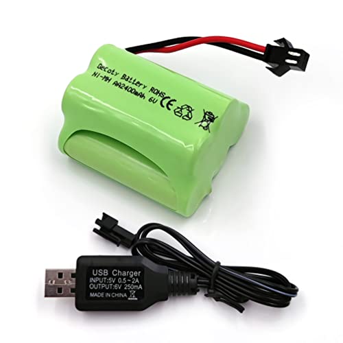 Gecoty® Paquete de baterías 6V NiMH, Batería AA Recargable de Alta Capacidad con Cable de Carga USB, Enchufe SM 2P para RC Stunt Car,Coche RC para niños,Q60 Q61 1/16 Military RC Truck SL01