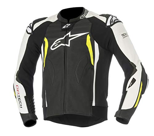 Alpinestars - Chaqueta de moto para moto GP, Tech V2 de piel sintética, compatible con Black White Yellow Fluo, negro, blanco y neón, 52