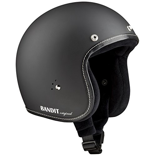 Casco de moto Bandit tipo jet, con forro interior de algodón, correa para gafas y parasol