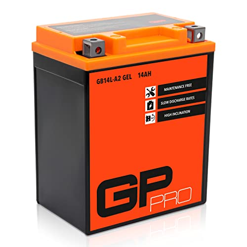 GP-PRO GB14L-A2 12V 14Ah GEL Batería de arranque (compatible con YB14L-A2 / 51411) (Sin necesidad de mantenimiento/Sellado) Moto Acumulador