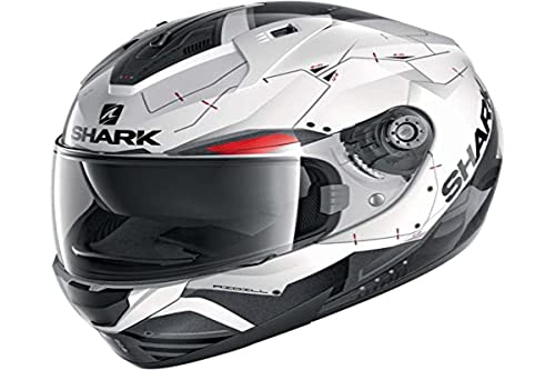 Shark Ridill Mecca Casco de Moto, Hombre, Blanco Negro Rojo, S