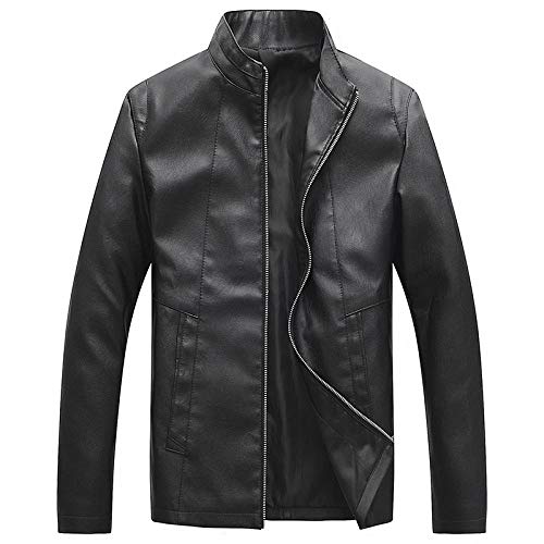 Chaqueta de Cuero para Hombre de Moto Casual Casual de Cuero de Color sólido Delgado Abrigo Boutique Negro_M