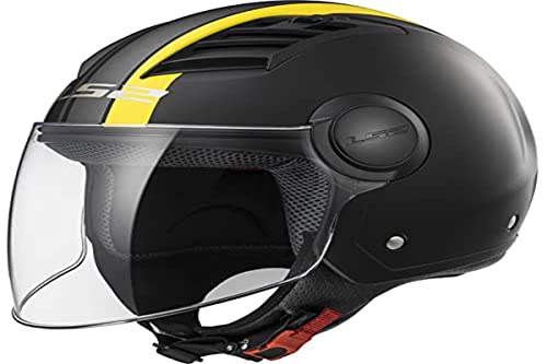 LS2, Casco jet de moto Airflow metropoli, M, negro amarillo