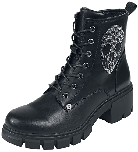 Rock Rebel by EMP Mujer Botas Negras con Cordones y Calavera de Strass EU42