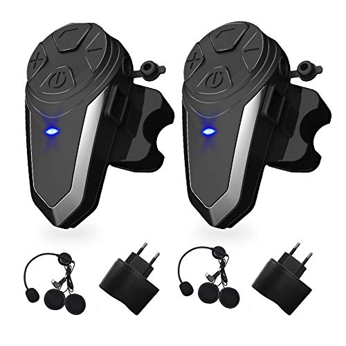 vFound BT-S3 1000m Interfaz de Motocicleta Casco Auriculares Sistemas de comunicación en Tiempo Real Manos Libres Radio FM Intercomunicador Bluetooth Impermeable para 2 o 3 pasajeros(2 Piezas)