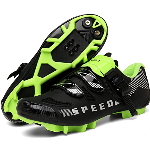 Zapatillas de ciclismo Zapatillas de ciclismo de carretera MTB para hombre y mujer Zapatillas con pedal de bloqueo para pelotón y zapatillas de ciclismo para interior y exterior,Green-4UK=(235mm)=37EU