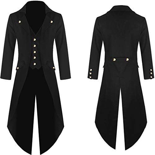 SHOBDW Abrigo Hombres Punk Gótico Vintage Tailcoat Chaqueta Hombre Invierno Clásico con Cinturón Trench Cazadora Solapa Rompevientos Botones Retro Abrigos Descuento(Negro,S)