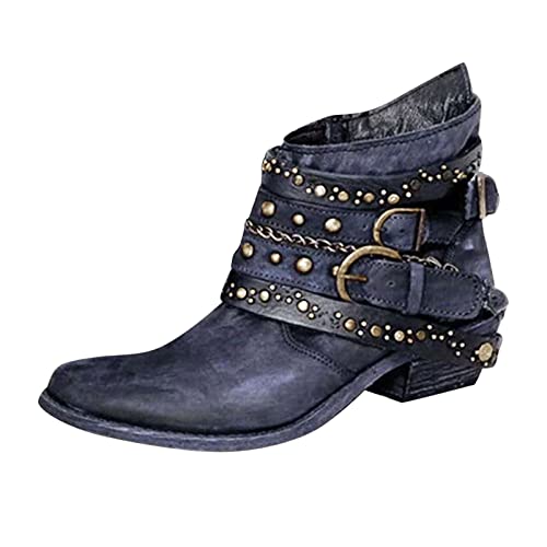 Botines con cremallera para mujer, estilo retro, redondos, con estampado de leopardo, con puntera corta, para mujer, 2 azul., 38 EU