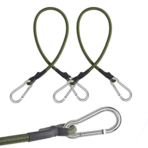 Paquete de 2 Cuerda Elástica con Mosqueton, 64 cm Pulpos Elasticos Tensores Elásticos Bungee Cord Resistente para Maletas Bicicletas Motos Camping (Verde Militar)