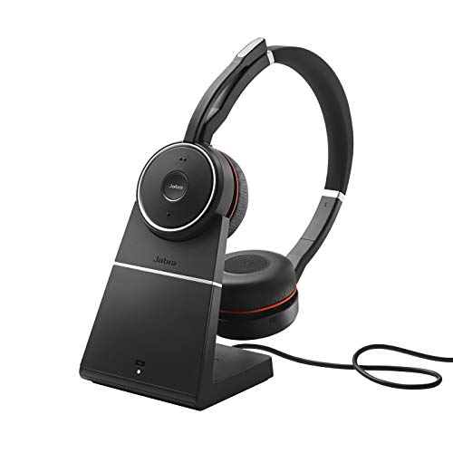 Jabra Evolve 75 UC Wireless Stereo On-Ear Headset – Unified Communications Optimised Headphones With Long-Lasting Battery and Charging Stand – USB Bluetooth Adapter – Black