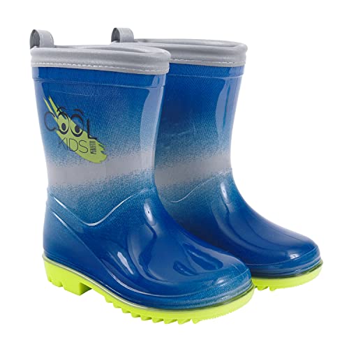 Calzado de Agua Niños Azul Degradado y Verde - Botas Impermeables para Infantes 5 Tallas - Botitas Niño Lluvia PVC Borde Reflectante y Suela Verde Antideslizante Flexible (Azul y Verde, Numeric_26)