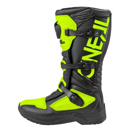 O'NEAL | Botas de Motocross | Moto Enduro | Protección interior de tobillo, pie y zona de cambio, forro perforado, microfibra | Botas RSX | Adulto | Negro Amarillo Neón | Talla 47