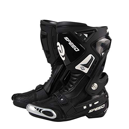 MRDEAR Botas de Motocross Hombre Negro, Botas Moto Cross Cuero PU Botas de Motocicleta Motociclismo Antideslizante Zapatos Moto Botas Deportivas Protectoras,43 EU