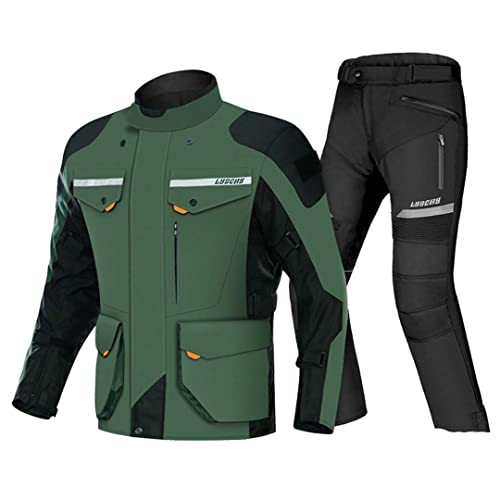 Chaqueta de Moto Pantalones Traje a Prueba de frío Hombres de Invierno a Prueba de Agua Moto Montar Moto Chaqueta Equipo de protección Armadura Ropa 903 Verde BK Traje M