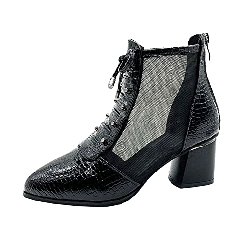 Botas de malla para mujer con punta cálida para mujer, zapatos de tacón sexy con cremallera puntiaguda para mujer, color negro, 38 mujeres, Negro , 38 EU