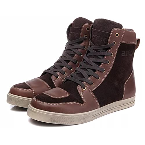 WUHX Zapatos de Moto para Hombre, Zapatos de Montar en Moto, Zapatos de Carreras para Montar en Motocross, Botas Antideslizantes para Moto, Zapatos de Ocio a Prueba de Moda,Brown-42