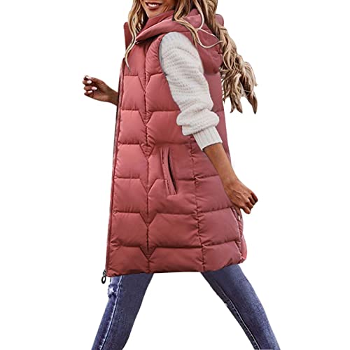 Dasongff Chaleco Sin Mangas Mujer Otoño - Chaqueta Legere Mujeres Caliente Abrigo Largo Mujer Capucha Chaqueta Chaqueta Sin Mangas Mujer Negro Chaqueta Moto Barata Cardigan Largo Otoño, 2 rosa., 4XL