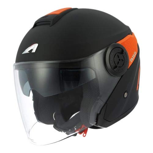 Astone Helmets - Casque jet DJ10-2 monocolor - Casque jet à écran long - Casque jet moderne en polycarbonate - matt black/orange M