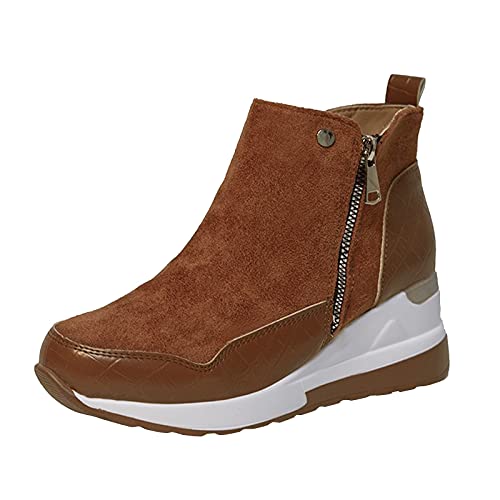 Boots Mujer PU Moto Vintage Botas Cortas Bloques de Colores para Mujeres Zapatos de Plantillas Gruesas Botas de Moda para Mujeres Bonitas Zapatillas De Hogar para Mujeres, marrón, 37 EU