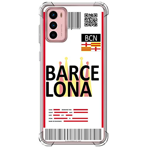 Movilshop Funda Antigolpes para Motorola Moto G42 Billete de Avión [ Barcelona ] Esquina Reforzada Silicona 1.5mm de Grosor Flexible Transparente Bumper Gel TPU