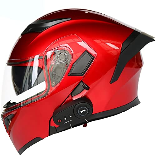 Letetexi Casco Moto Modular Integrado con Bluetooth HD Negro Marrón Lente Auriculares y Micrófono Integrados Casco de Carreras de Cara Completa Diseño 54~63CM