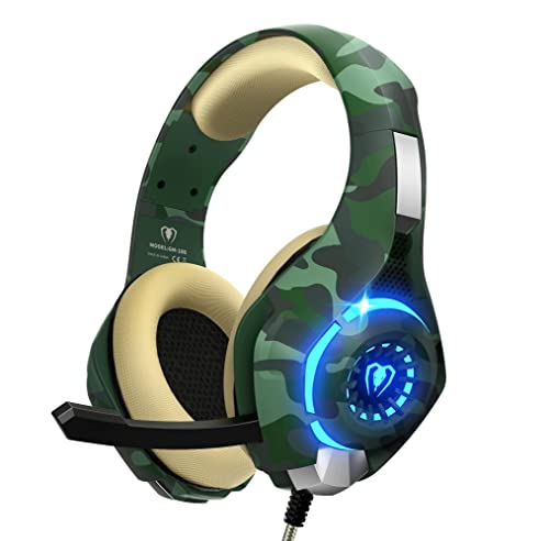 Tatybo Cascos Gaming, Auriculares Gaming con Graves Envolventes 3D, Micrófono Reducción De Ruido Y Almohadillas De Proteína, para PS4 PS5 Xbox PC Laptop (Camuflaje)