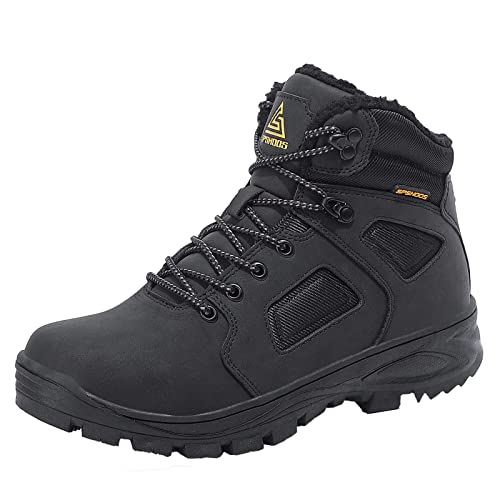 Hombre Botas de Nieve Impermeable Botas de Invierno Forro Piel Zapatillas Trekking Senderismo Sneakers Negro 43