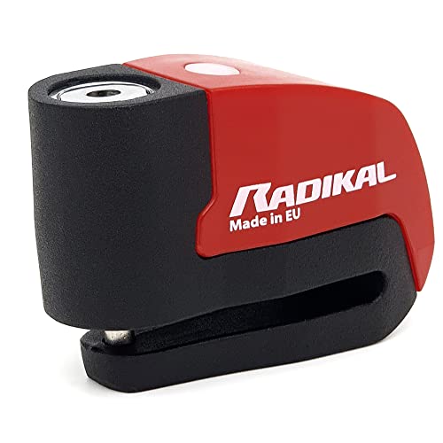 RADIKAL RK6 Candado Moto Disco Alarma 120db ON/Off, Warning Avisador, Módulo Remplazable Impermeable, Pila CR2 Larga Duracion, Universal Motos Scooters Bicicletas, Antirrobo Moto Pinza Disco Freno