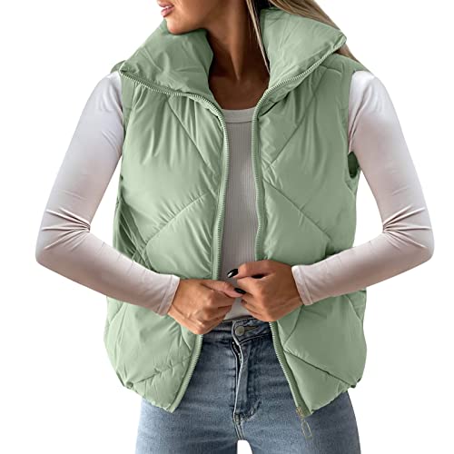 Dasongff Chaleco de mujer otoño largo – chaqueta caliente para mujer, abrigo largo para mujer, chaqueta larga para mujer, sin mangas, chaqueta de moto, talla grande, abrigo térmico, 1 menta verde, L