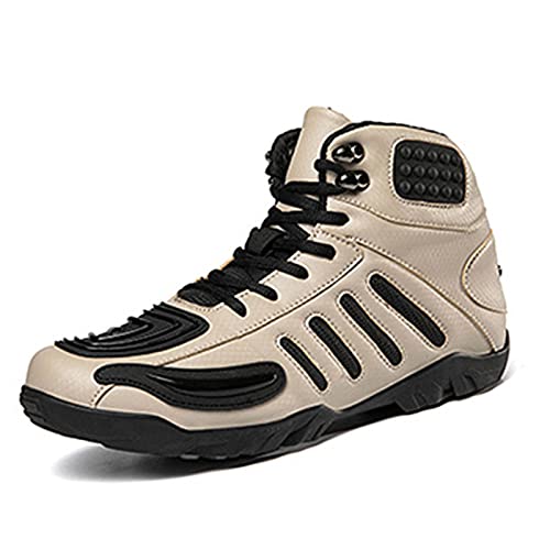 Calzado de Moto para Hombre Botas de Moto Racing Stylist Botines Motocross Off Road Antideslizante Calzado Deportivo Touring,Khaki-48