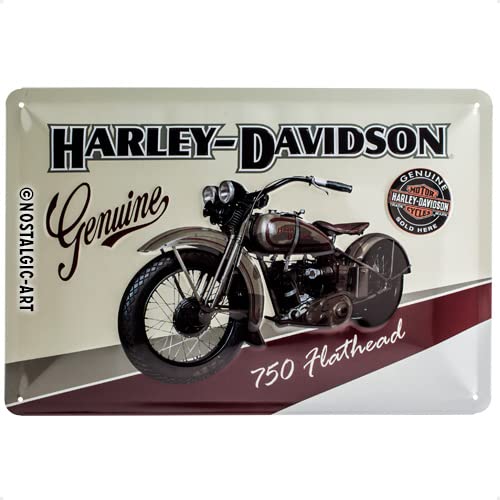 Nostalgic-Art Harley Davidson Flathead Placa Decorativa, Metal, Beige y marrón, 20x30x0.2 cm