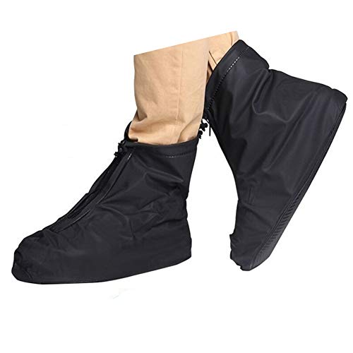 Cubierta impermeable del zapato, reutilizable hombres de ciclismo senderismo impermeable lluvia cubiertas de zapatos ligero suelas antideslizantes (M, Negro--Tubo Corto)