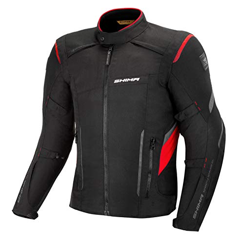 SHIMA RUSH Chaqueta Moto Hombre -Toda Estaciones Cazadora Moto Textil Hombre de 3 capas con membrana impemeable capa calefactora CE espalda, hombros, codos protecciones (Rojo, M)