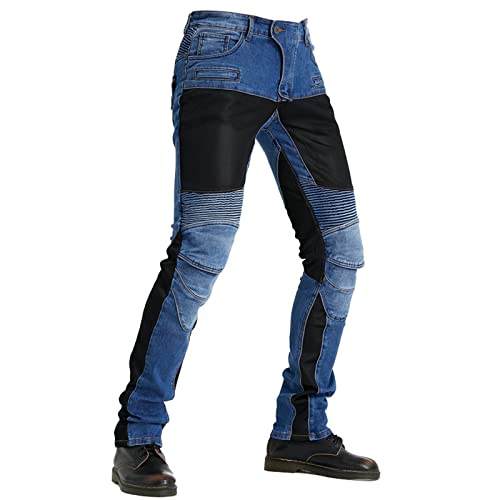 oFzimTo Pantalon Moto Hombre, Transpirable Elástico Motos Pantalones, Bicicleta Protector Ropa, Vaqueros Al Aire Libre, Adecuado Para Invierno Y Verano, 4 X Equipo De Protección (Blue,S)