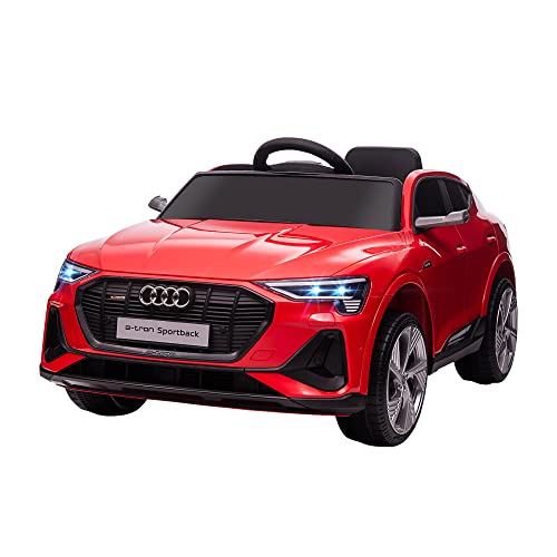 HOMCOM Coche Eléctrico Audi E-Tron 12V para Niños de +3 Años con Mando a Distancia Faros Bocina Música MP3 TF USB y Apertura de Puerta 3-5 km/h 108x60x47 cm Rojo