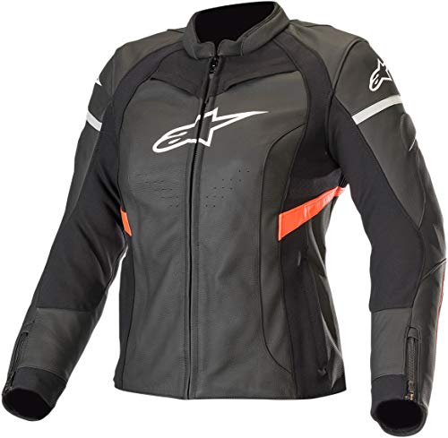 Alpinestars Chaqueta moto Stella Kira Leather Jacket Black Red Fluo, Negro/Rojo, 38