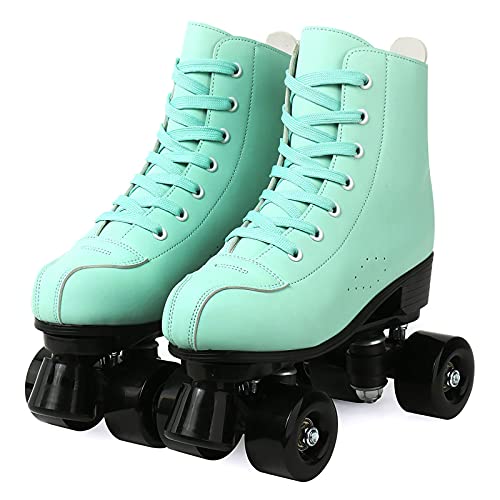 Patines Artisticos 4 Ruedas, Patines Botas 4 Ruedas, Roller Skates en Paralelo, Patines Quad Top Alto, Adecuado para Principiantes al Aire Libre,Verde,43