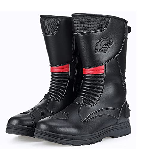 Botas de Moto de Cuero de Microfibra para Hombre Mujer Nivel 4 Botas Blindadas de Carreras Impermeables Zapatos de Moto de Carretera Botas de Aventura para Montar Al Aire Libre,Black-40