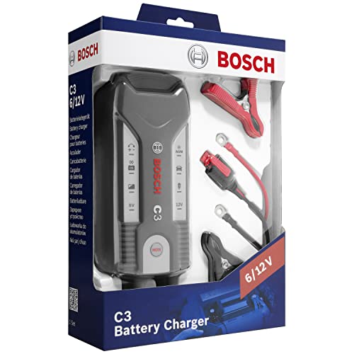 Bosch Automotive C3 cargador de baterías inteligente y automático 6V/12 V/3.8 A, para baterías de plomo-ácido, GEL, Start/Stop EFB, Start/Stop AGM para motocicletas y vehículos ligeros