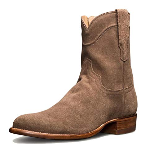 QINHE Hombres Botas De Vaquero Occidentales Botas De Motorista Caballero Suede Senderismo Al Aire Libre Botas Cortas Punta Redonda Cremallera Lateral Zapatos Ecuestres De Época Gran Tamaño,Khaki-43