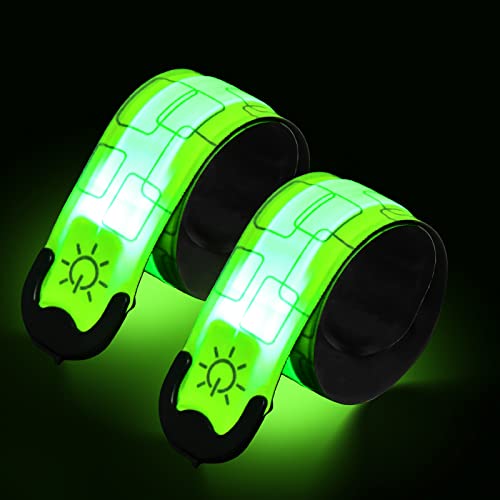 Focenat 2 Piezas Brazalete LED Recargable, Banda Reflectante Running con 3 Modos de iluminación Alta Visibilidad, Brazalete Reflectante para Correr, Senderismo y Ciclismo (Verde)