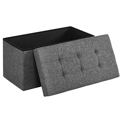 SONGMICS Puff Almancenaje, Banco Almacenaje, Taburete con Reposapiés, Banco de Dormitorio con Almacenamiento, 38 x 76 x 38 cm, para Sala de Estar, Dormitorio, Gris Oscuro LSF47K