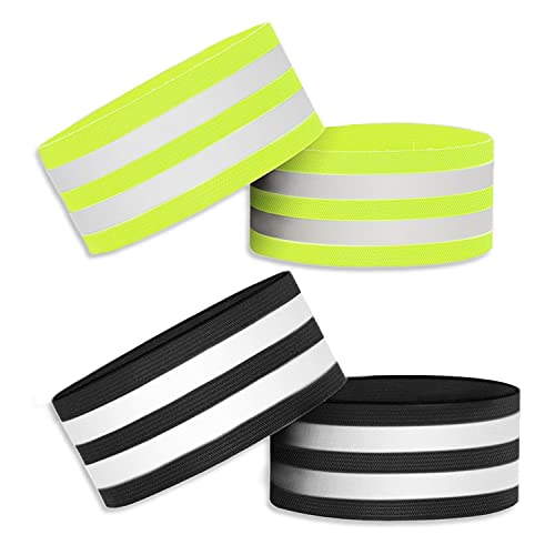 4 Cinturones Reflectantes, Brazalete Reflectante, brazaletes Reflectantes en Dos Colores, Apto para Exteriores para Montar, Correr, Cinturones de Seguridad autoadhesivos.